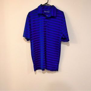 Under Armour Blue and Black Striped Men’s Polo w/ IKO Logo on Leeve Size L